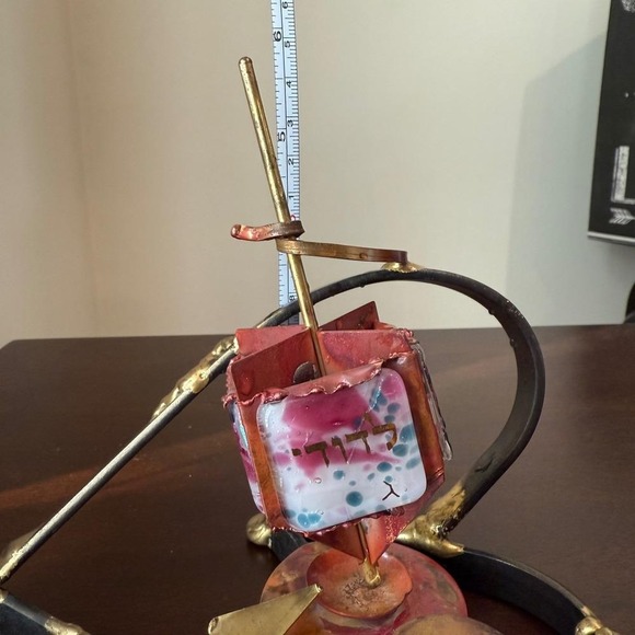 Gary Rosenthal Abstract Metal dreidel Sculpture Art Glass Unique Hanukkah - Picture 3 of 4